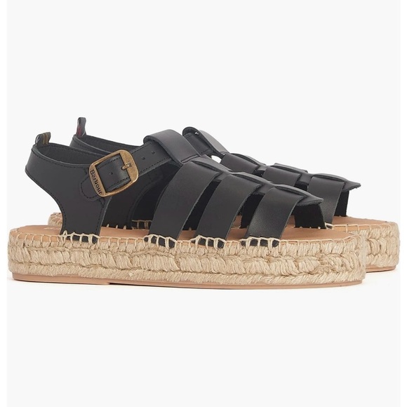 NIB Barbour Paloma Espadrille Platform Fisherman Sandal Sz 39 EU / 8 US Black - Picture 1 of 15